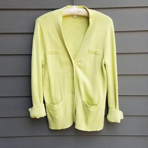 Pendleton Lime Green Cotton Cardigan with pockets size Large - Picture 8 of 8
